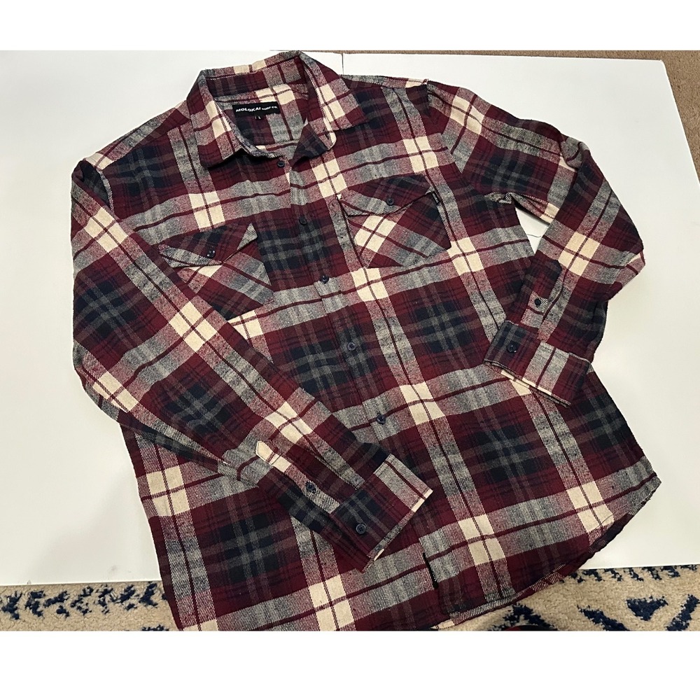 MOLOKAI‎ SURF CO Mens L Plaid Flannel Shirt Button Down Long Sleeve